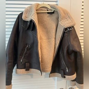 Faux Leather Sherpa Bomber Jacket